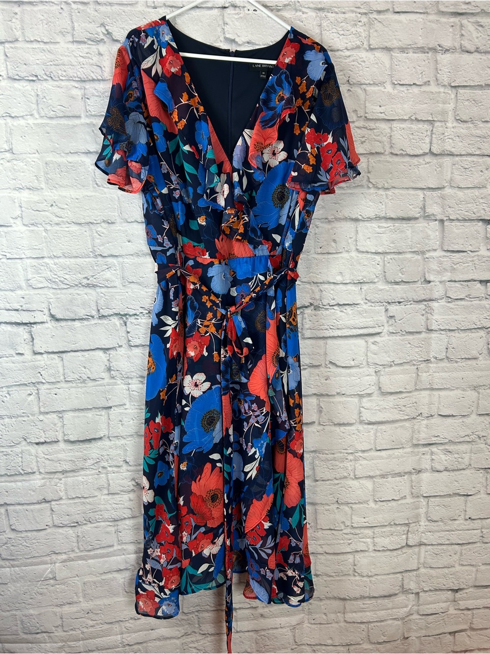 Lane Bryant Floral Flutter Sleeve midi Dress Navy Plus Size 20 Belted